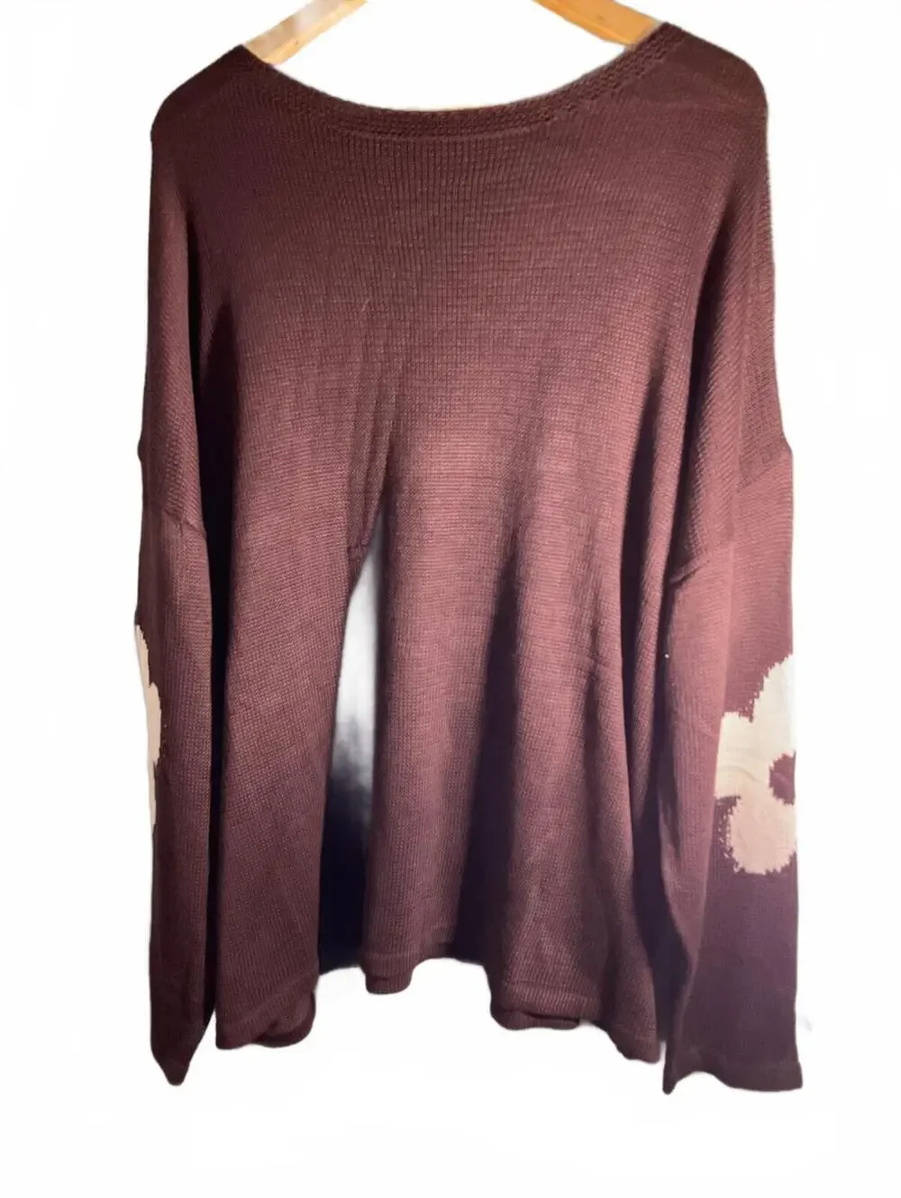 Lightweight Brown Open Knit Sweater with Tan Flower Design 3X Oversized